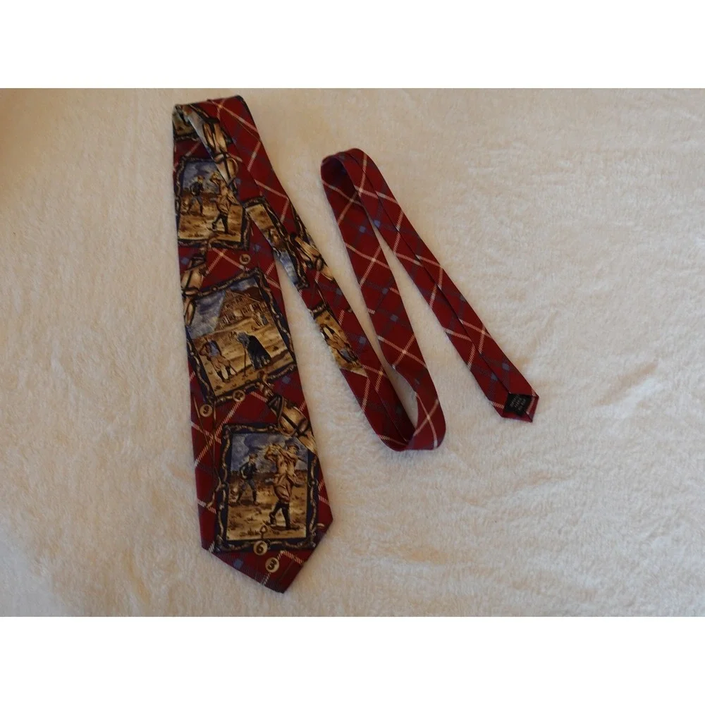 WOODWARD Men's Tie Silk Golf Sport Red‎ Blue 90s Vintage Necktie Bagger Plaid